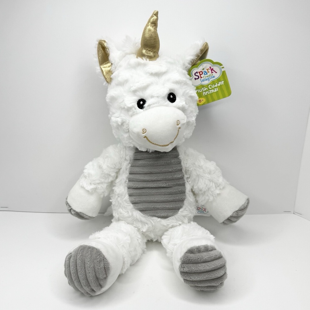 Spark Create Imagine White Plush Unicorn Rattle Crinkle 16" Stuffed Animal